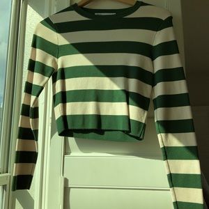 Cream and Green Striped Zara Crop Top